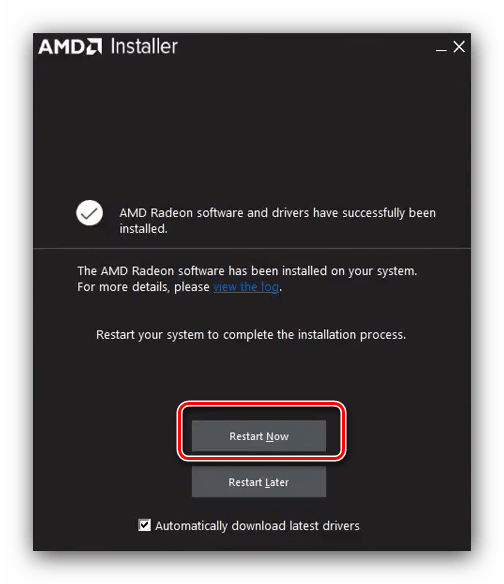 Завершение установки драйверов посредством AMD Crimson Software