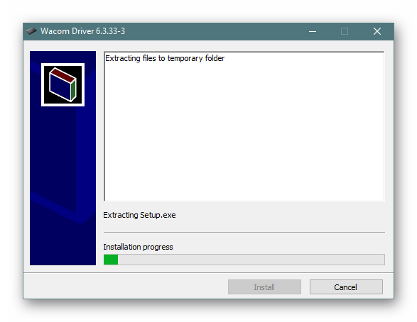 Ожидание распаковки файлов для установки драйверов планшетов Wacom