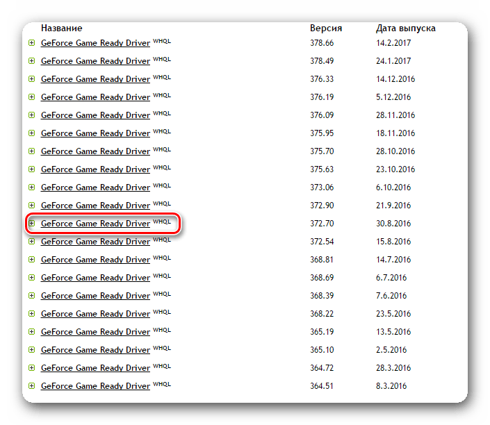 Список архивных драйверов NVidia
