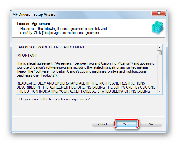 Условия лицензионного соглашения установщика драйвера для Canon MF3010