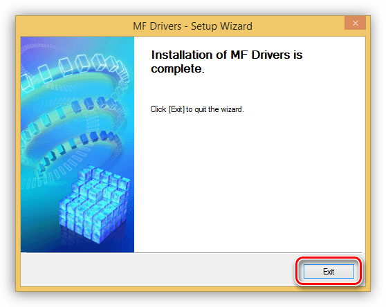 Завершение установки драйвера для принтера Canon MF3110 в Windows 8