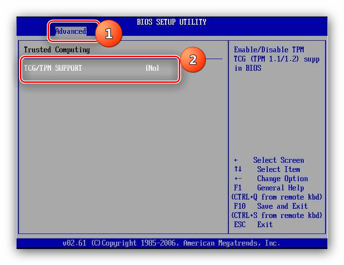 Отключение TPM в AMI BIOS