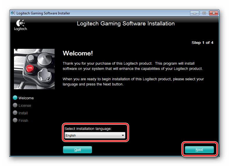 Начало установки программы для Logitech Driving Force GT
