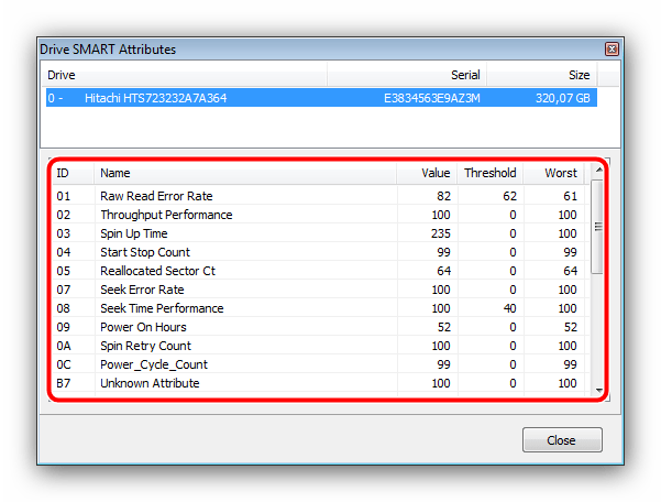 Отображение показателей SMART винчестера в HDD Health