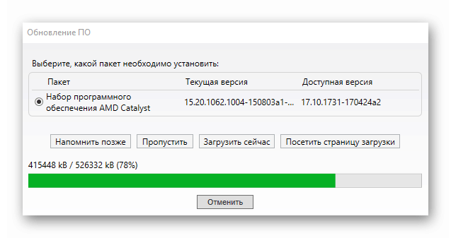 прогресс загрузки драйвера в программе AMD Catalyst Control Center