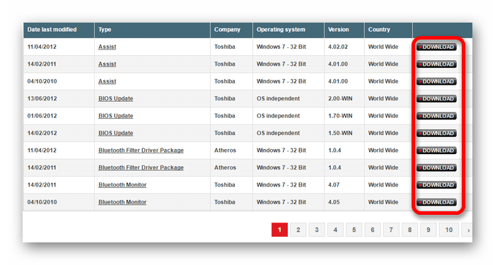 скачать драйвера на офицальном сайте toshiba