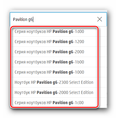 Выбираем серию ноутбука Pavilion g6 на сайте HP