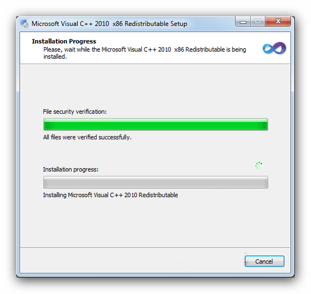 Процесс установки Microsoft Visual C++ 2010 Redistributable