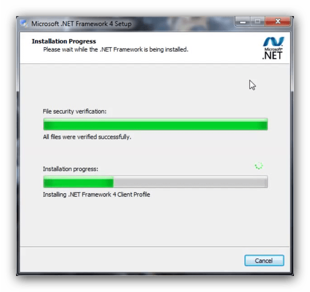 Прогресс установки .Net Framework для исправления проблем с mscoree