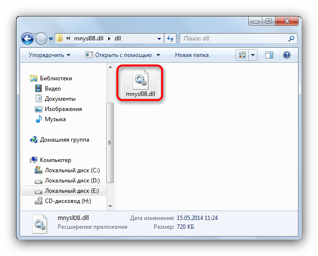 Открытая папка с файлом mnysl08.dll