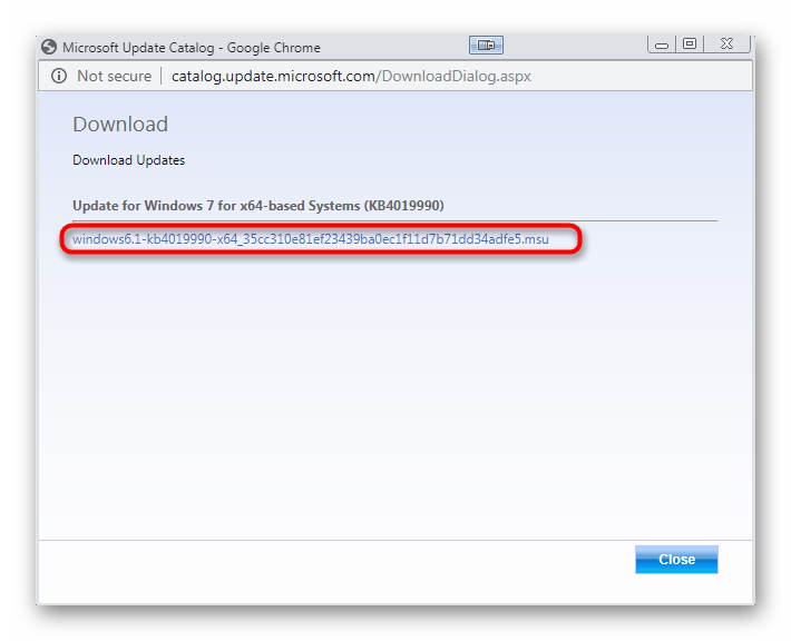 Скачивание обновления KB4019990 с официального сайта