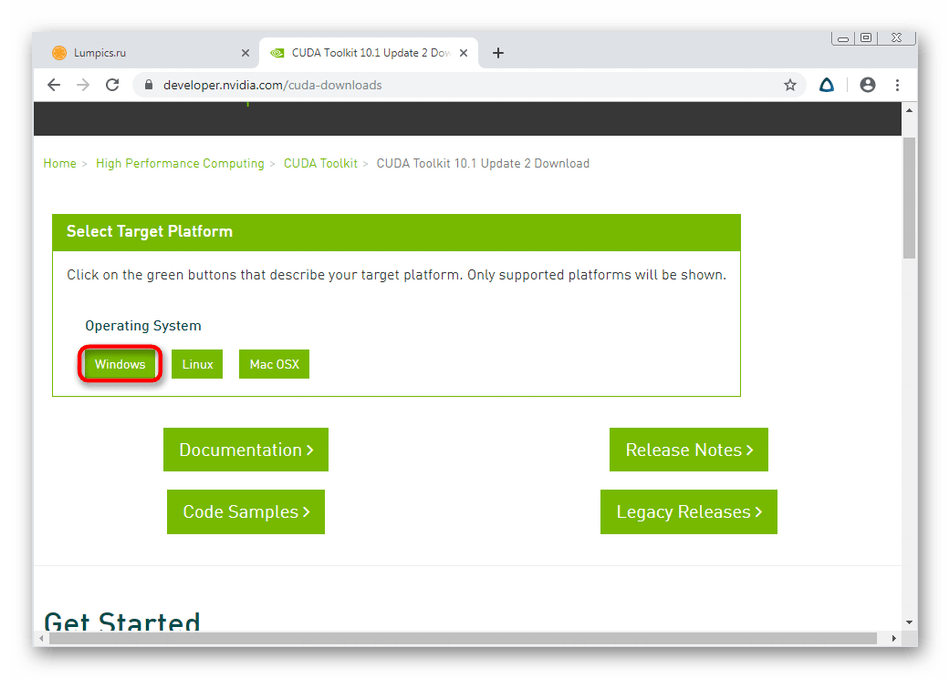 Выбор операционной системы для скачивания CUDA Toolkit