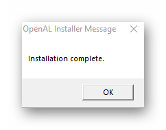 завершение установки openal