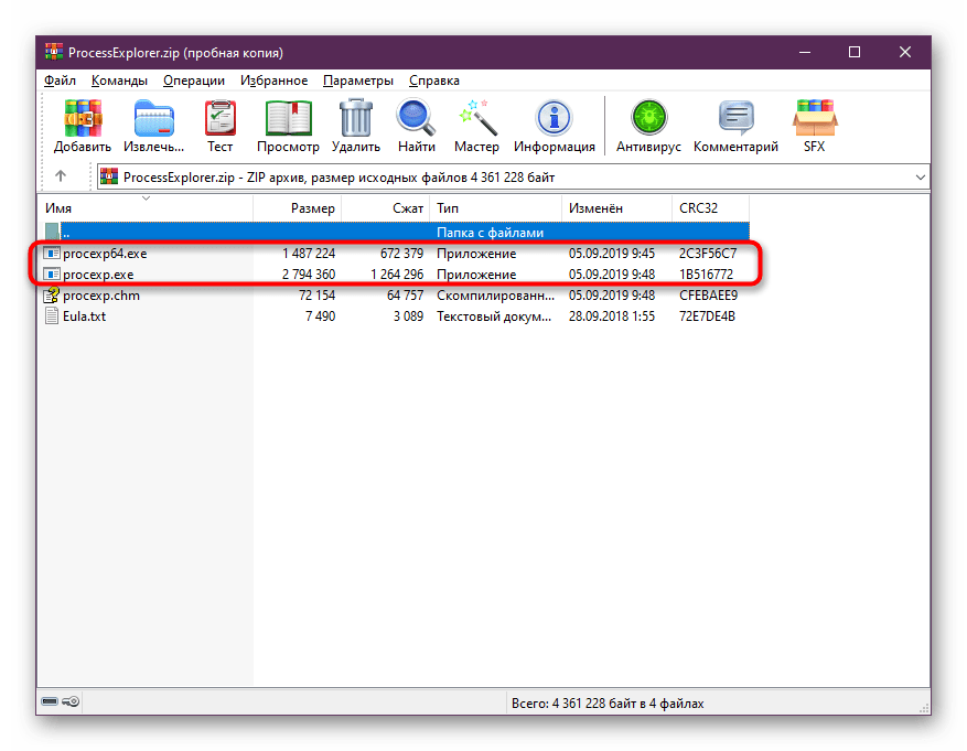 Запуск программы Process Explorer из полученного архива