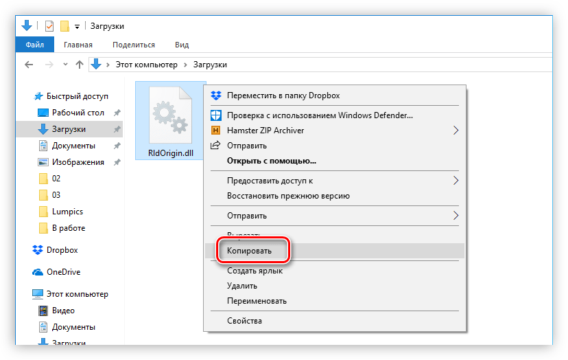 копирование файла библиотеки rldorigin.dll