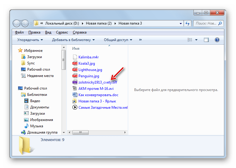Преобразованный файл формата TIFF в папке своего расположения в Проводнике Windows