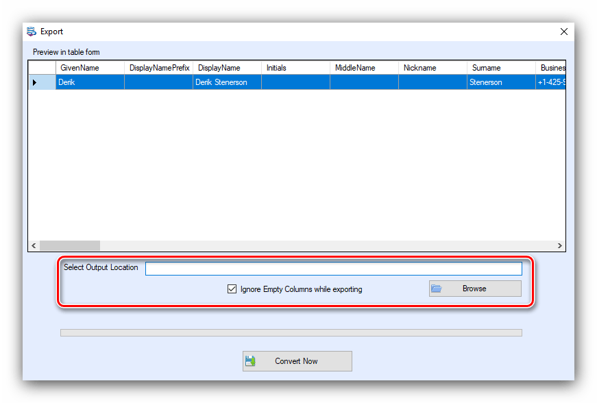 Установка местоположения готового файла в Softaken VCF to CSV Converter для преобразования VCF в CSV