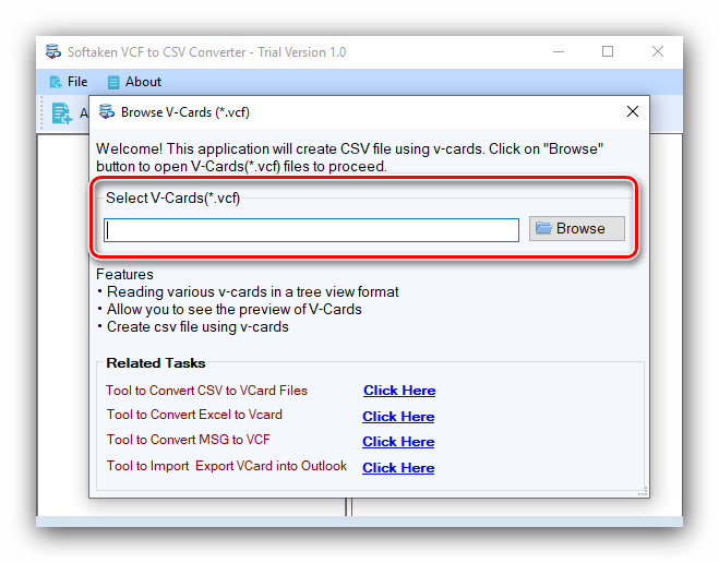 Начать открытие файла в Softaken VCF to CSV Converter для преобразования VCF в CSV