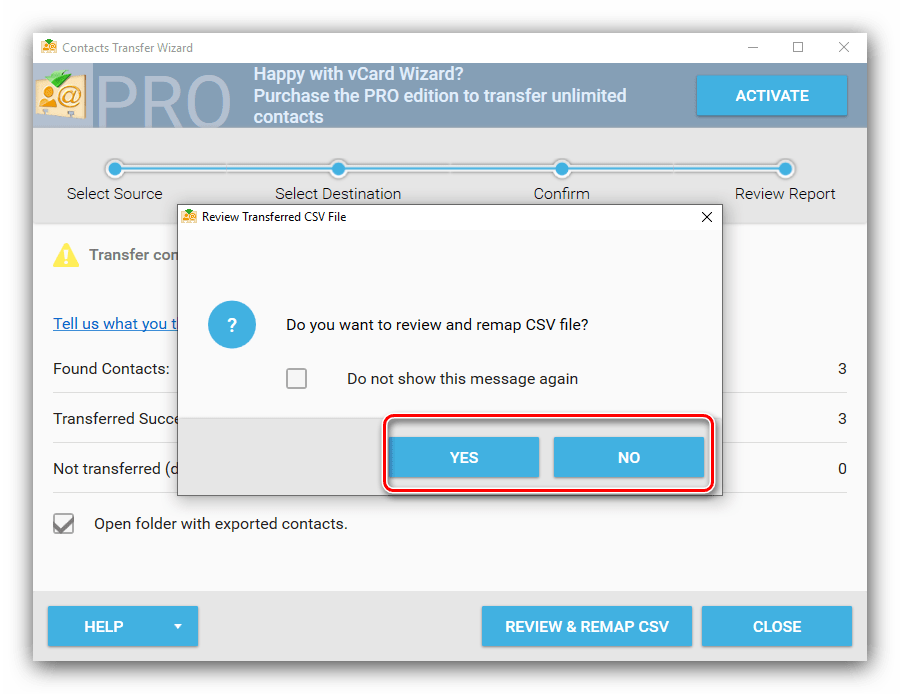 Открыть файл для просмотра и ремаппинга после преобразования VCF в CSV в vCard Wizard