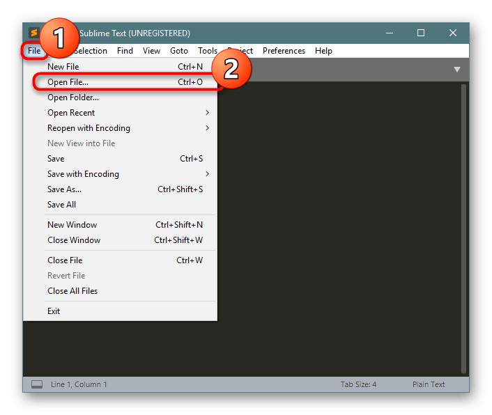 Переход к открытию необходимого файла в программе Sublime Text