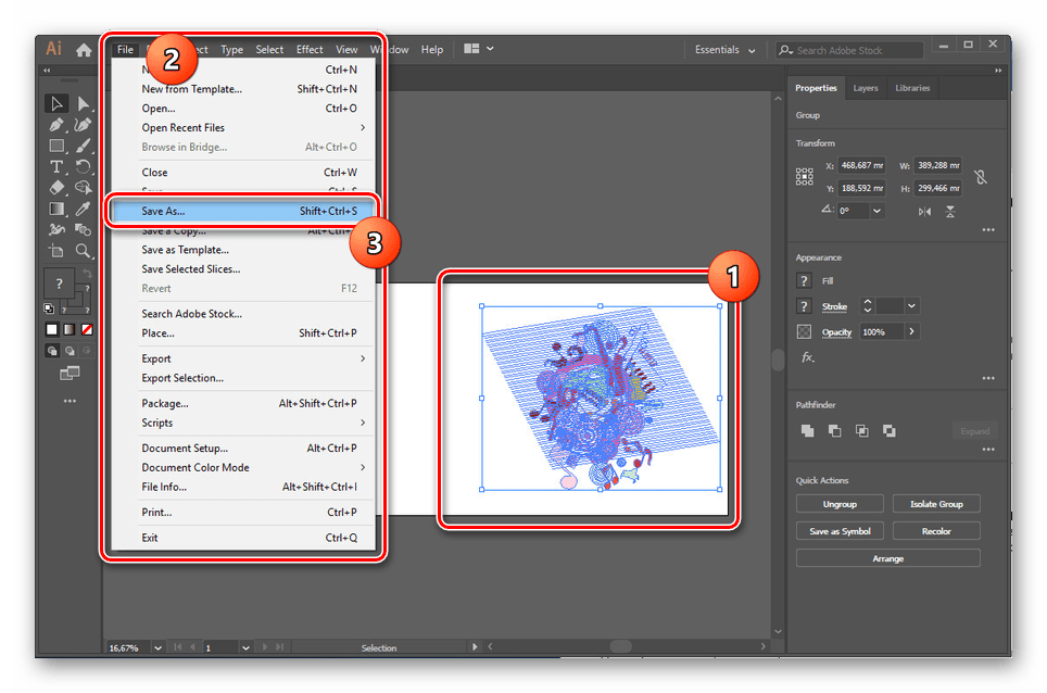 Переход к сохранению AI в Adobe Illustrator