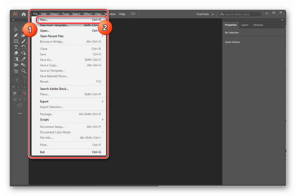 Переход к созданию файла в Adobe Illustrator