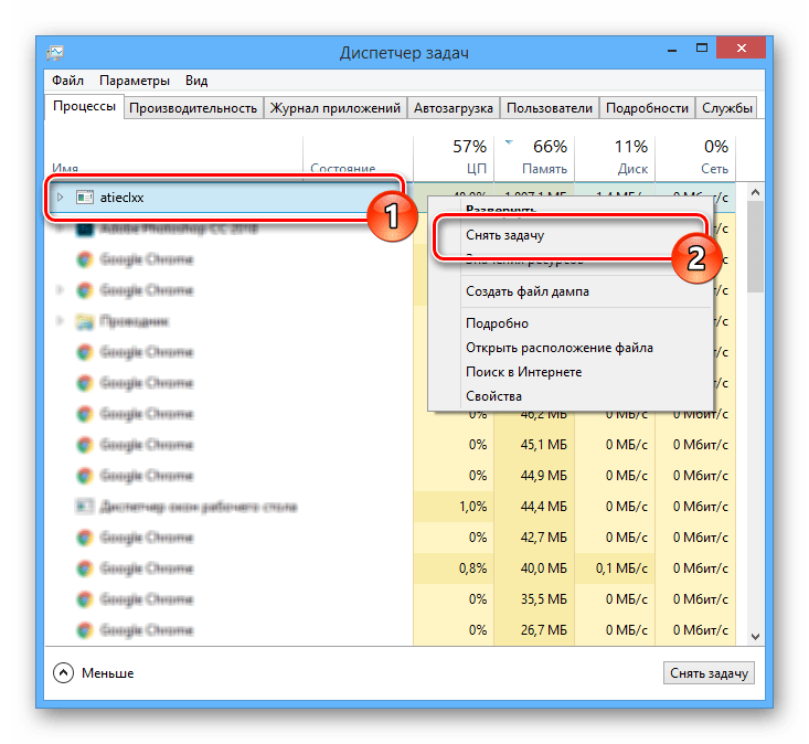 Использование пункта Снять задачу на Atieclxx