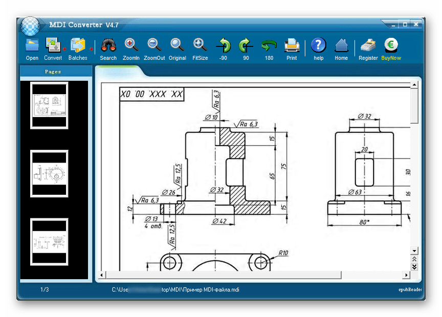 Успешно открытый файл MDI в программе MDI Converter