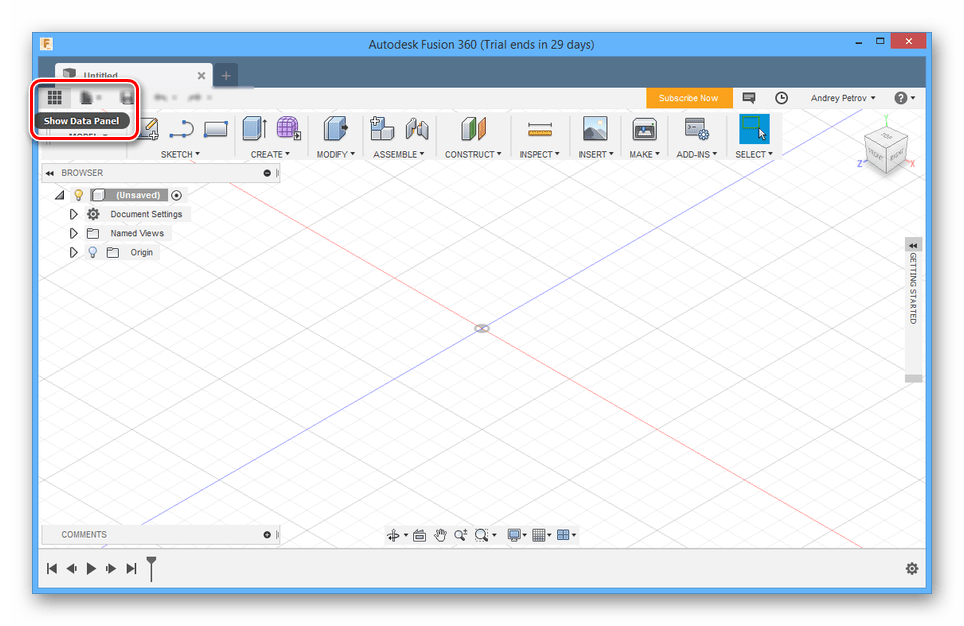 Открытие панели в AutodeskFusion 360