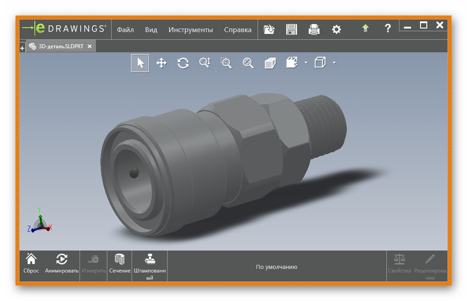 Успешно открытый файл SLDPRT в eDrawings Viewer