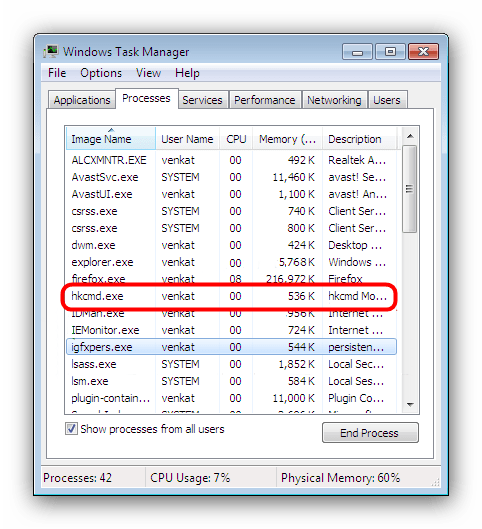 Процесс hkcmd.exe в диспетчере задач