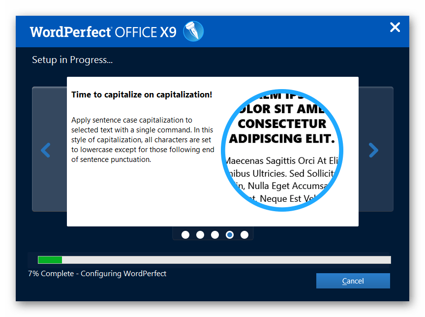 Процесс установки пакета WordPerfect Office