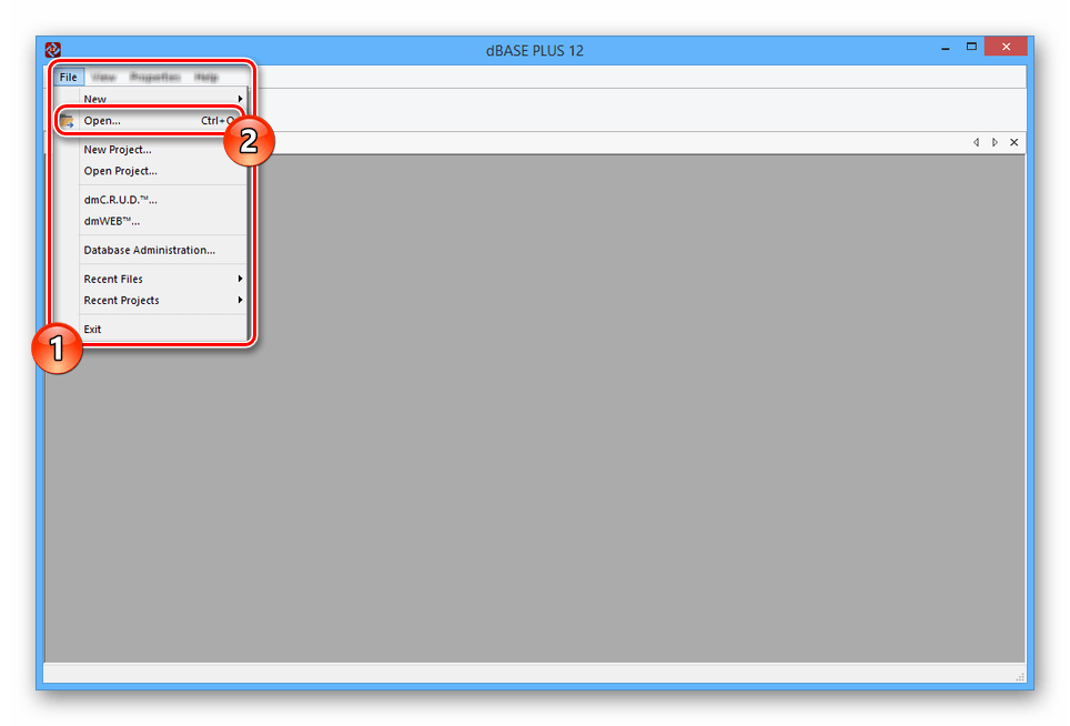 Использование меню File в программе dBase