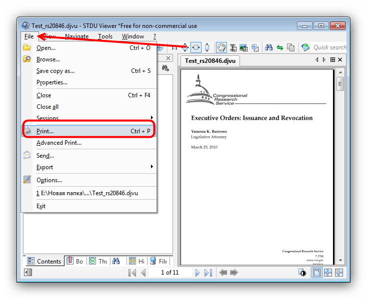 Выбрать обычную печать DJVU в STDU Viewer