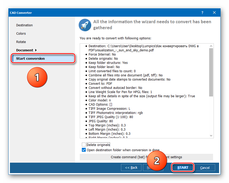 Запуск процесса конвертации файла ДВГ в ПДФ в программе Total CAD Converter