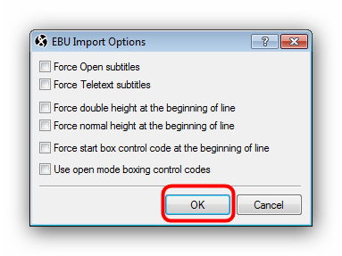Настройки импорта субтитров STL для открытия в программе EZTitles