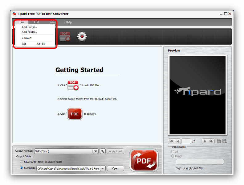 Добавить ПДФ-файл для преобразования в Tipard PDF to BMP Converter