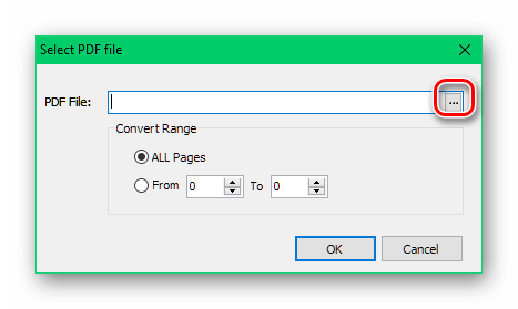 Выбор пути до ПДФ-файла в программе Free PDF To Excel Converter