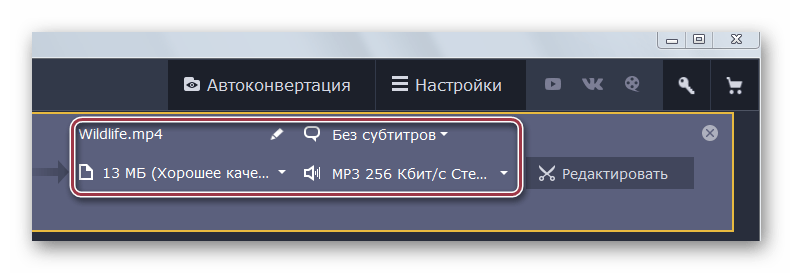 выходные сведения в Movavi Video Converter