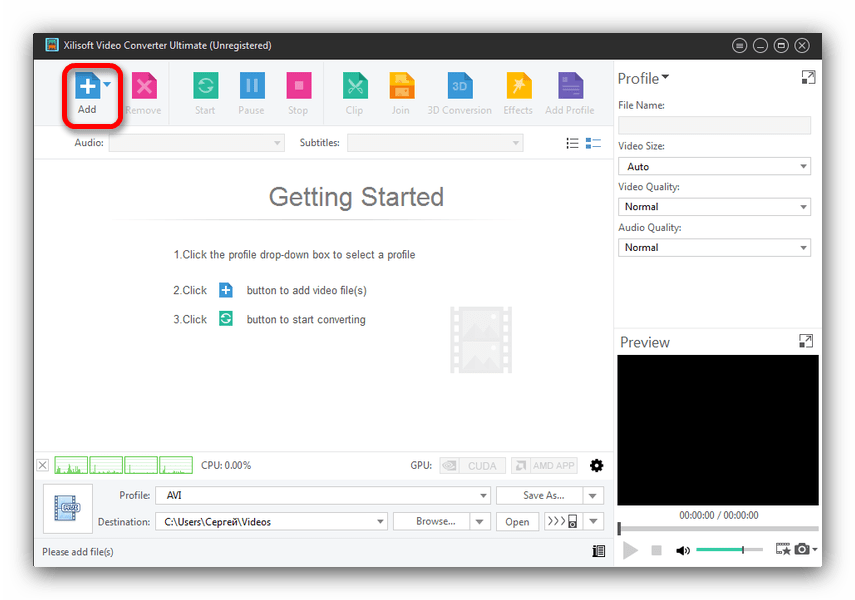 Как добавить файлы в Xilisoft Video Converter