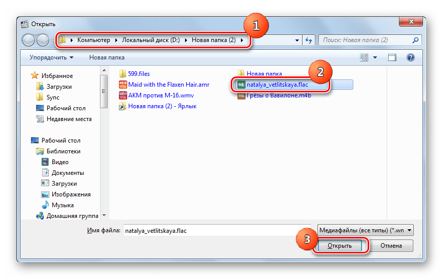 Окно открытия файла в программе Media Player Classic