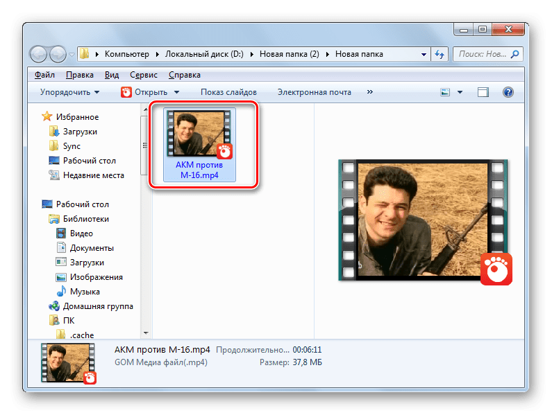 Размещение переформатированного файла в формате MP4 в Проводнике Windows