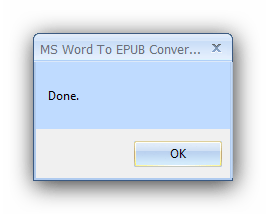 Окно завершения работы MS Word to Epub Converter