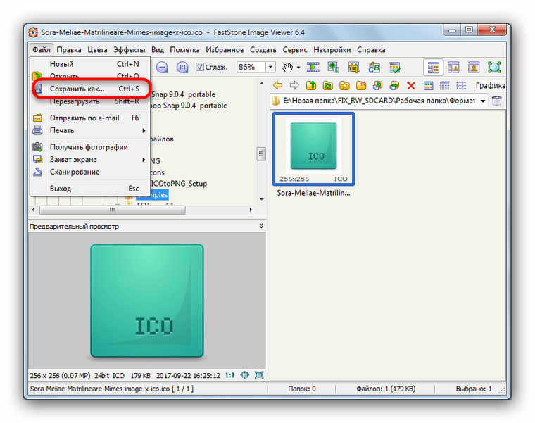 Сохранить ICO как PNG FastStone Image Viewer