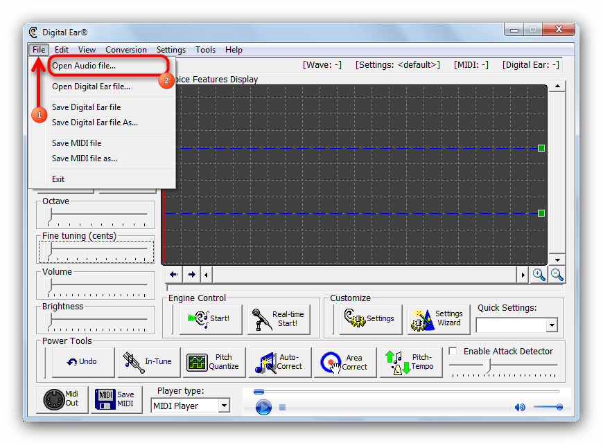 Открыть файл в Digital Ear