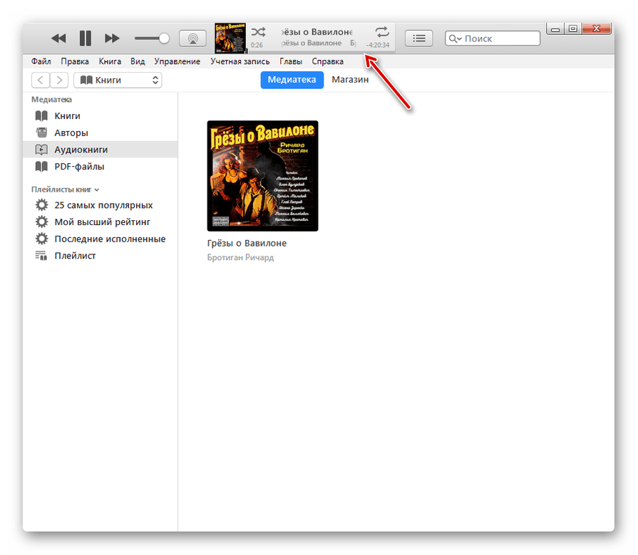 Воспроизведение аудиокниги M4B в программе iTunes
