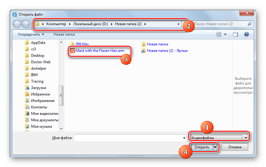 Окно открытия файла в программе QuickTime