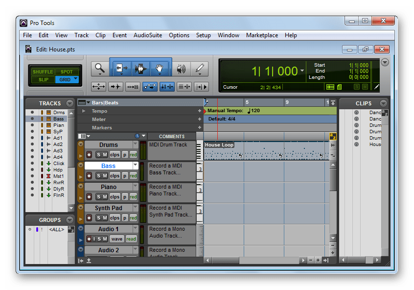 открытый файл в Avid Pro Tools