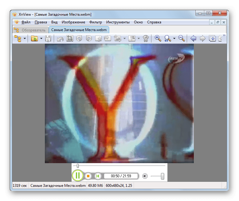 Воспроизведение видео в формате WEBM в программе XnView