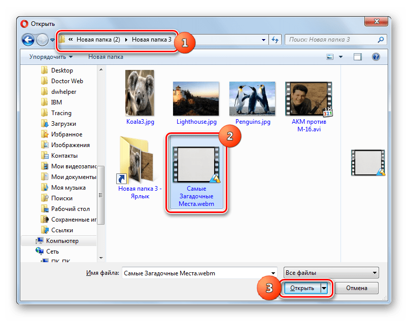 Окно открытия файла в браузере Opera